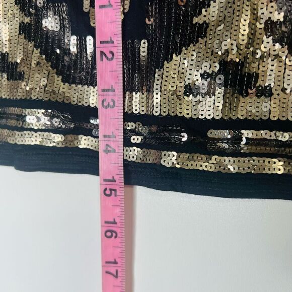 Express Black Gold Sequins Mini Skirt Aztec Sz L - Picture 3 of 7